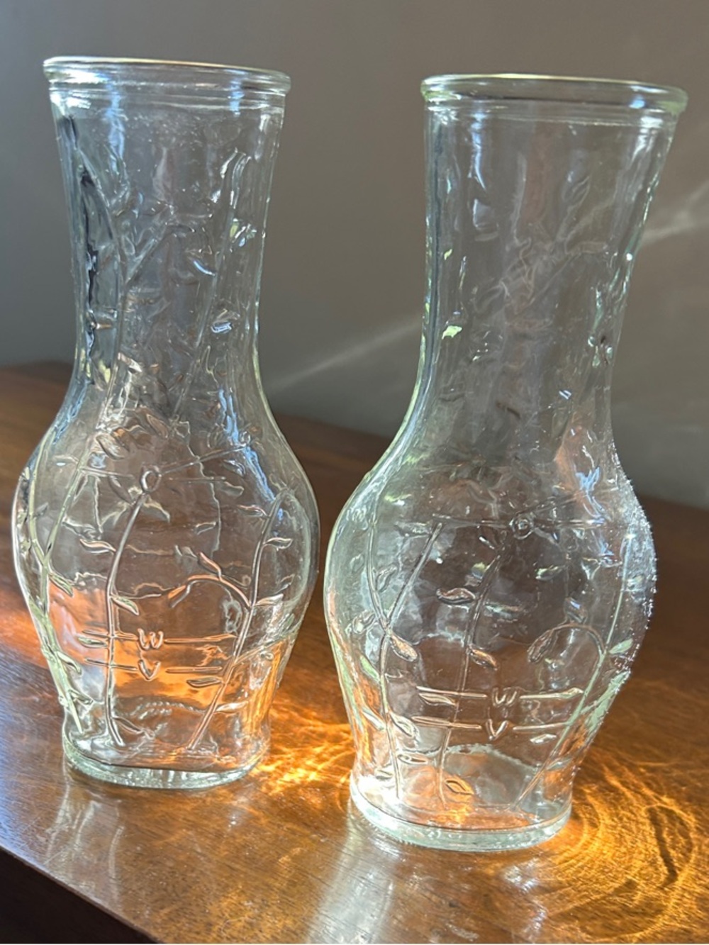 Clear Embossed Glass Bud Vases - Set of 2
